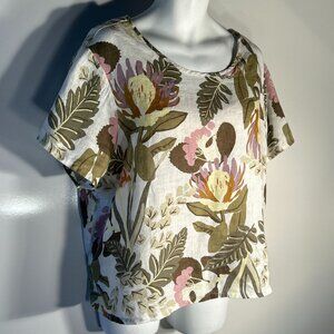 Rachel Zoe 3X Tropical Print Linen Floral Boxy Top Resort Chic Hawaiian Classic
